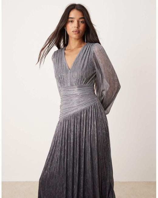 EVER NEW Gray Drop Hem Asymmetric Plisse Maxi Dress