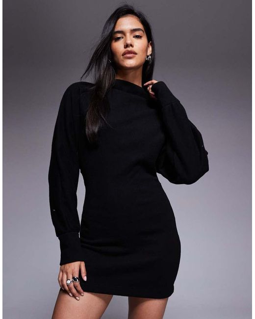 ASOS Blue Supersoft Funnel Neck Batwing With Ruched Side Mini Dress