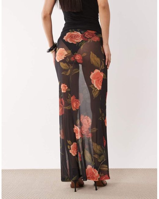 ASOS Multicolor Printed Mesh Sheer Maxi Skirt