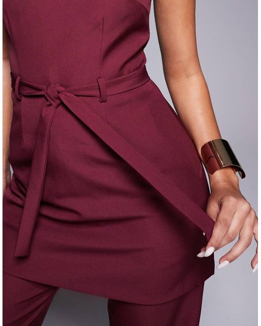 Top De Sastre Largo Con Lazada En La Cintura Y Escote Palabra De Honor Exclusivo De (Parte De Un Conjunto)-Rojo Kaiia de color Red