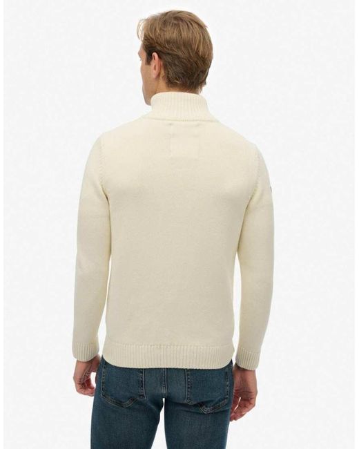 Superdry White Cotton Half Zip Knit Jumper for men