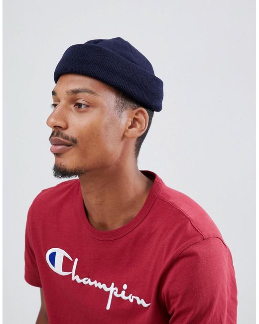 ASOS Mini Fisherman Beanie In Navy in 