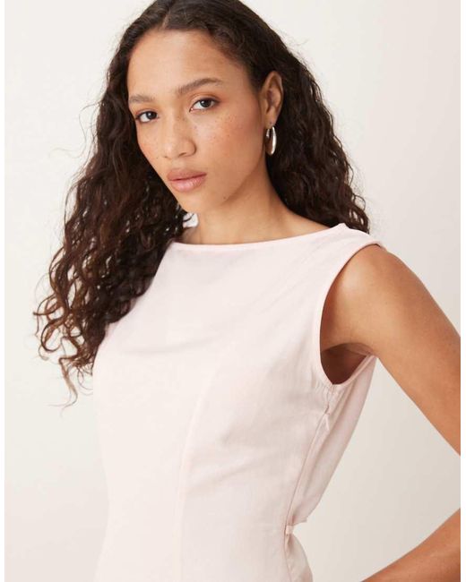 ASOS White Linen Blend Slash Neck Mini Dress