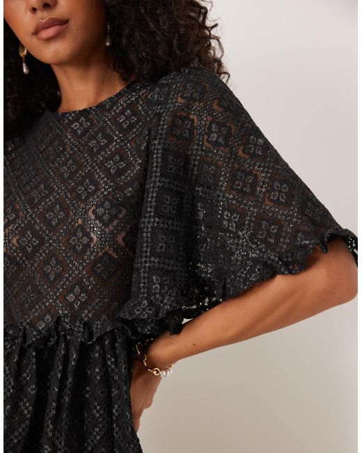 Sister Jane Black Lace Bell Sleeves Midaxi Dress