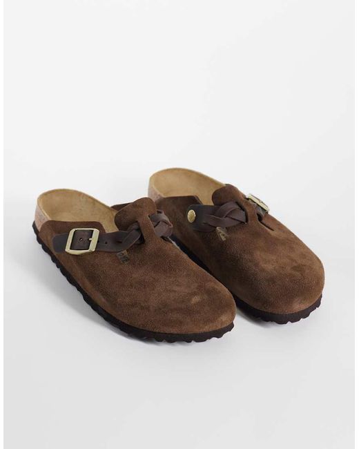 Birkenstock Brown Boston Braided Suede Clogs