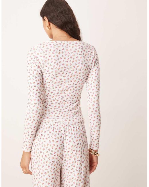 Top De Manga Larga Con Estampado De De Punto Pointelle De (Parte De Un Conjunto) ASOS de color Natural