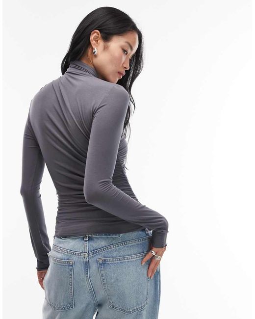 Top Accollato Slim Scuro Asimmetrico A Maniche Lunghe di & Other Stories in Gray