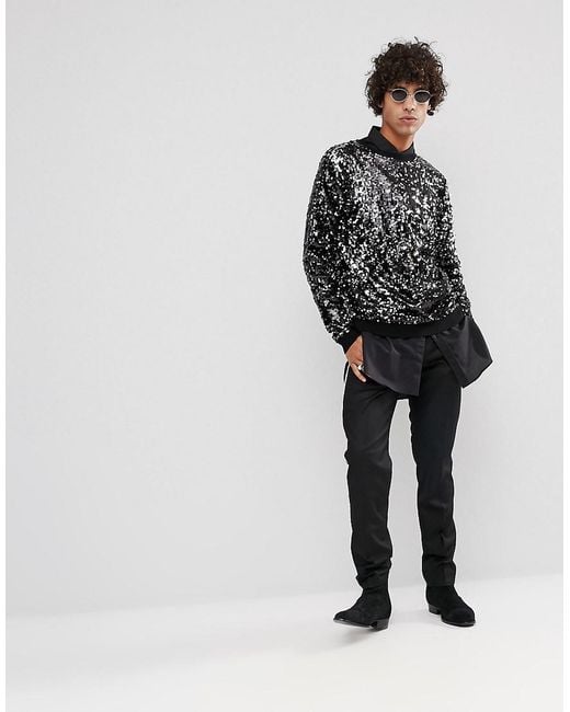 ASOS Asos Sequin Sweater In Black for Men Lyst UK