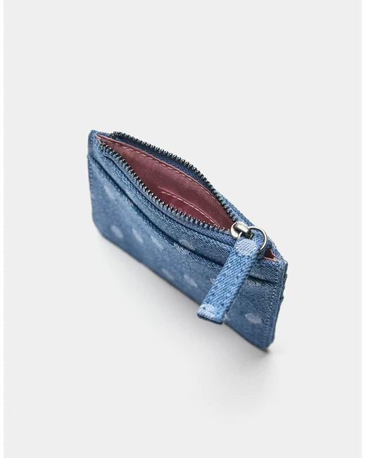 Pull&Bear Blue Polka Dot Denim Card Holder