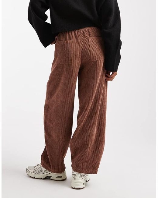 ASOS Brown Asos Design Petite Pull On Barrel Leg Cord Trousers
