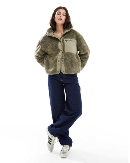 ONLY Green Oversize Contrast Pocket Fleece