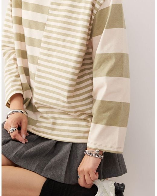 Reclaimed (vintage) Natural Spliced Mixed Stripe Long Sleeve Tee