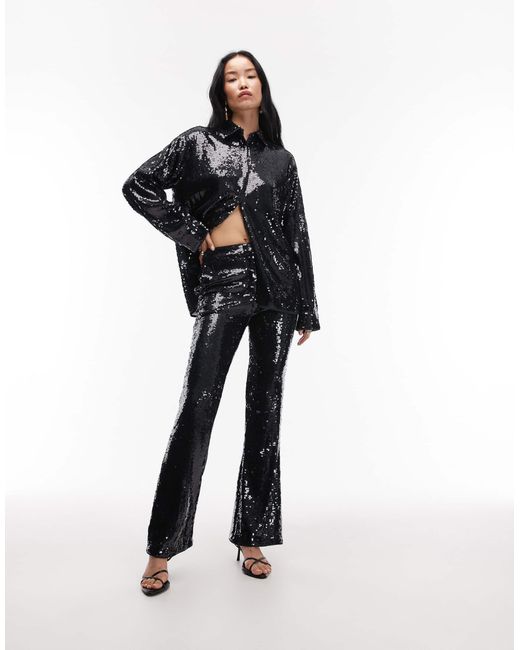 ASOS Black Tailored Premium Sequined Flare Pants