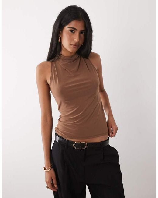 ASOS Brown High Neck Knot Back Halter Top