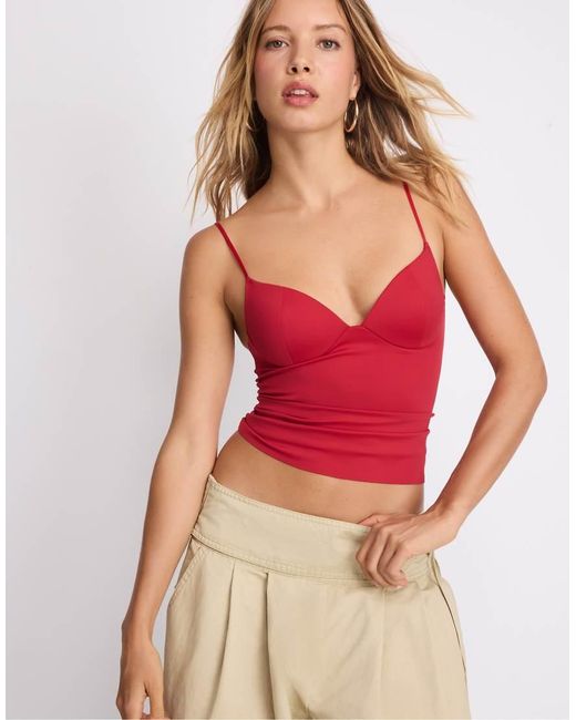 Stradivarius Red Corsetry-inspi Top