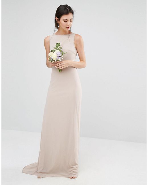 tfnc sateen bow back maxi bridesmaid dress in pink