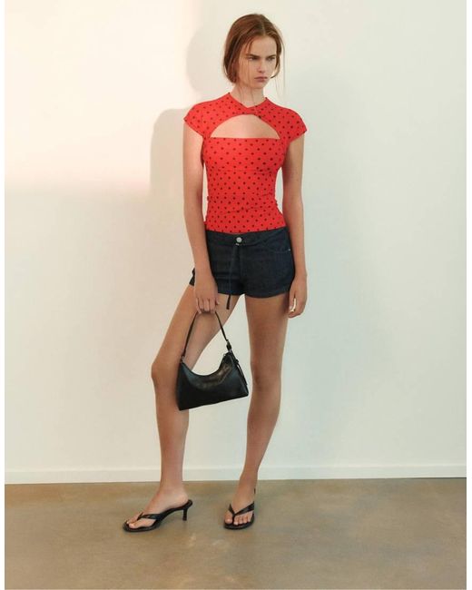 Pull&Bear Red Knotted Neckline T-shirt