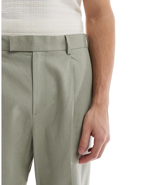 ASOS Gray Smart Wide Leg Linen Blend Trousers With Front Pleat for men