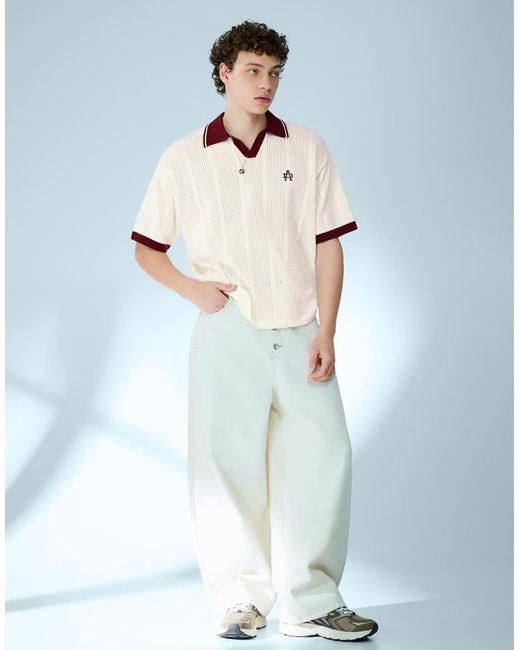 Bershka White Short Sleeve Print Polo Shirt for men