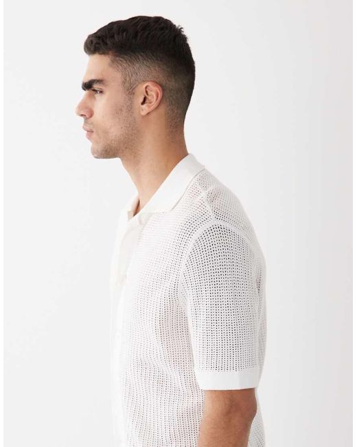 SELECTED White Textured Knitted Short Sleeve Shirt for men