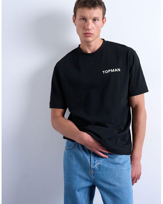 Topman Black Oversized Fit T-Shirt With Front & Back Print for men