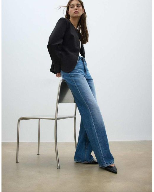 Stradivarius Blue Collarless Blazer