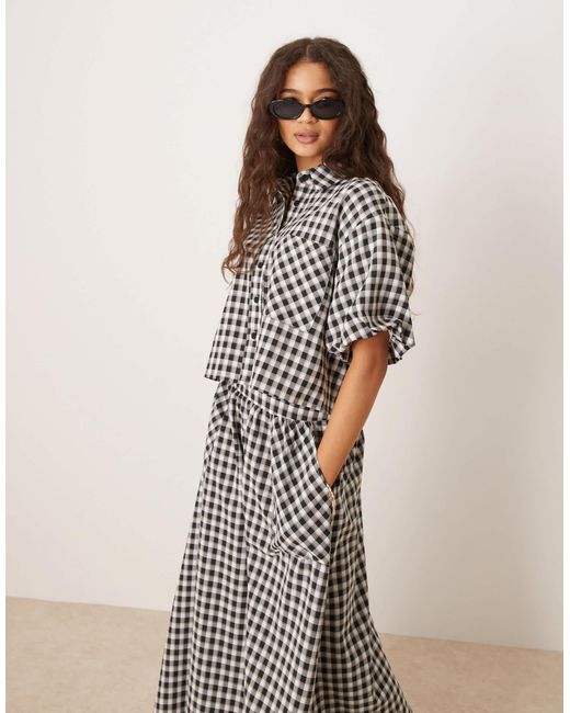 Threadbare Black Co-ord Gingham Short Sleeve Shirt