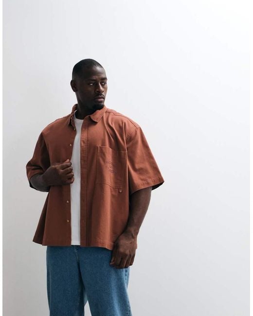 ASOS Red Boxy Oversized Half Sleeve Twill Shirt With Back Print for men