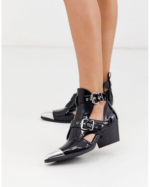 Missguided Black – e Western-Ankle-Boots mit Cut-out und silberner Zehenkappe