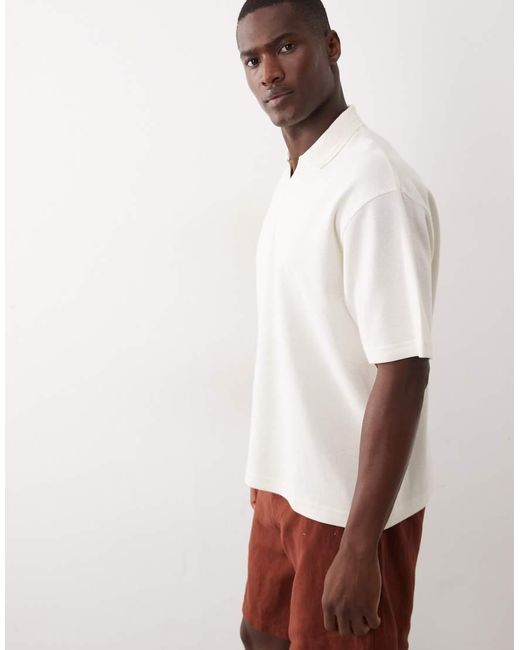 ASOS White Relaxed Boxy Oversized Notch Polo With Hem Band for men
