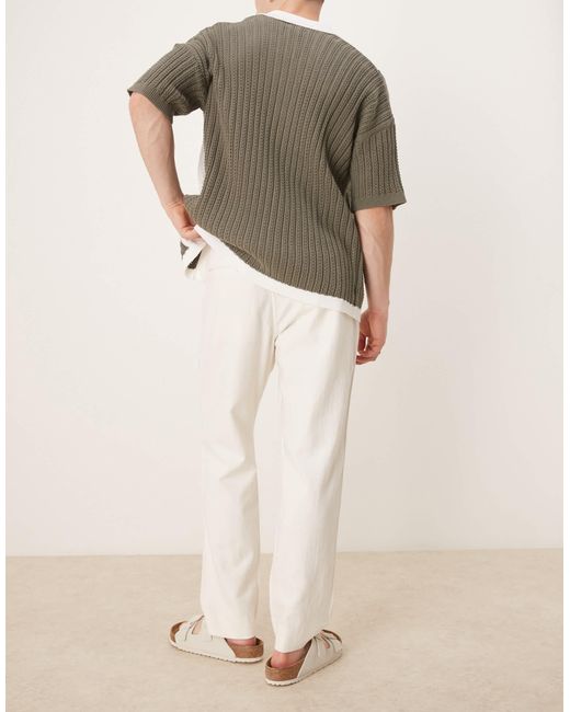 Abercrombie & Fitch – weite hose aus leinen in Natural für Herren