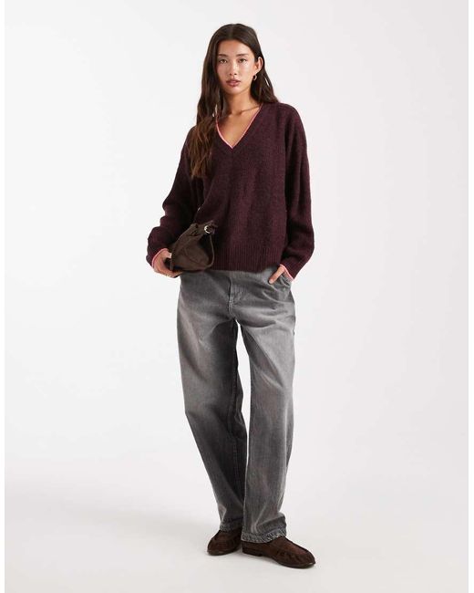 ONLY Brown Contrast Stitch Jumper