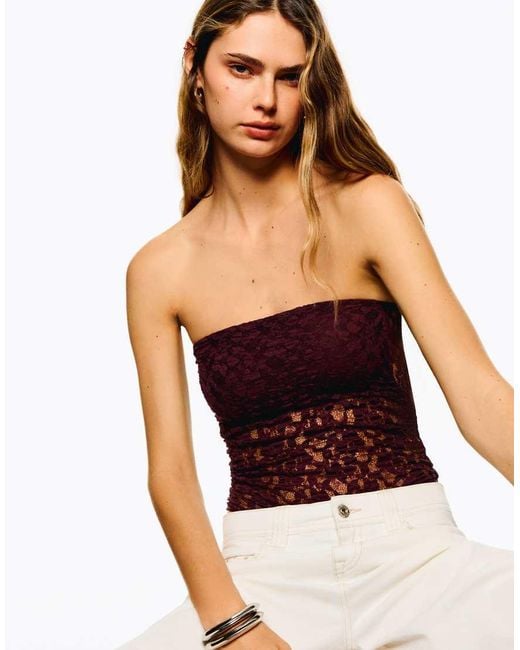 Bershka Purple Blonde Lace Bandeau Neckline Bodysuit for men