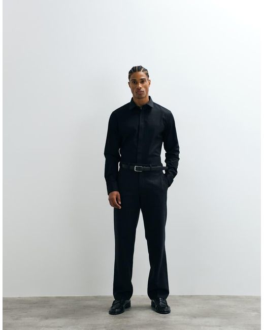 ASOS Blue Slim Stretch Sateen Shirt for men