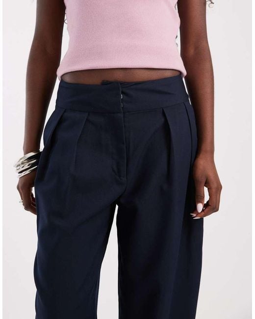 ASOS Blue Tailored Deep Waistband Double Pleated Pants