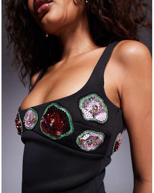 ASOS Red Cami Mini Dress With 3D Floral Embellishment