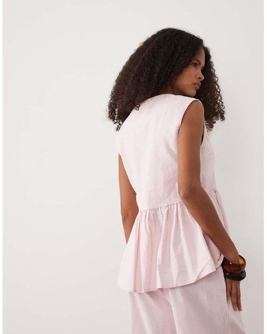 Y.A.S Pink Button Front Peplum Hem Sleeveless Top