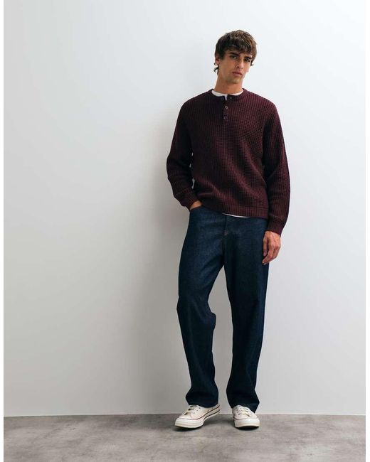 ASOS Black Relaxed Textured Waffle Henley for men