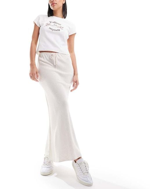 Stradivarius White Linen Look Maxi Slip Skirt