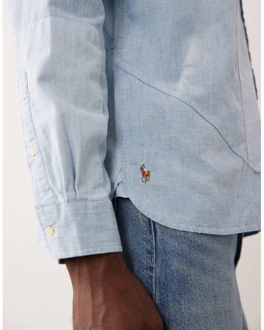 Polo Ralph Lauren Blue Patchwork Long Sleeve Shirt for men