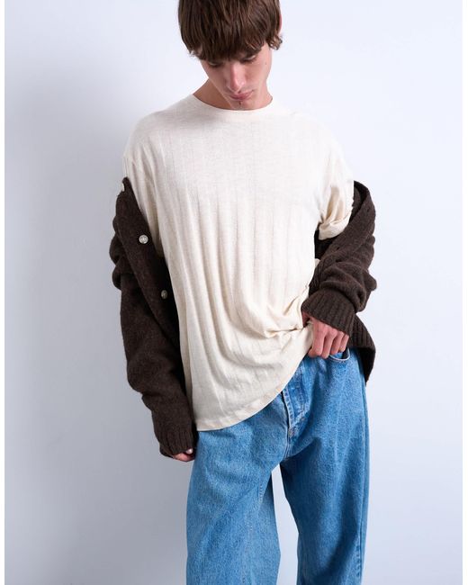 Topman Gray Oversized Fit T-shirt With Vertical Textured Stripe for men