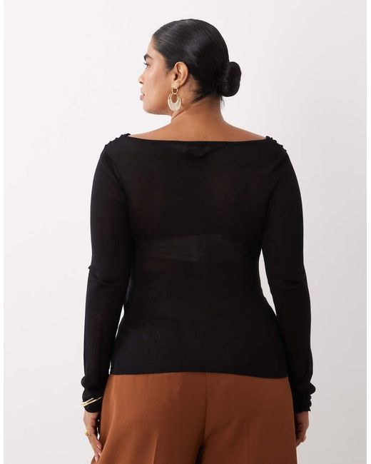 ASOS Black Asos Design Curve Fine Knit Cowl Neck Draped Top