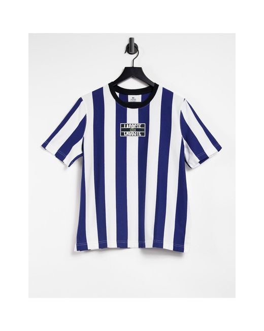 Lacoste Blue – oversize-shirt mit vertikalen streifen und logo vorne