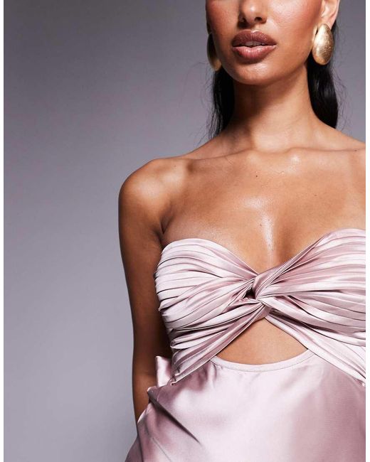 Princess Polly Pink Shellie Satin Bandeau Twist-front Open-back Mini Dress