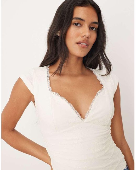 Abercrombie & Fitch Blue Short Sleeve Lace Sweetheart Top