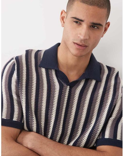 Only & Sons Blue Relaxed Fit Split Neck Knit Polo for men