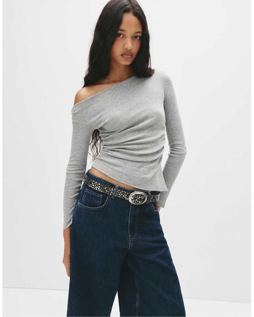 Pull&Bear Blue Asymmetric Long Sleeve Top