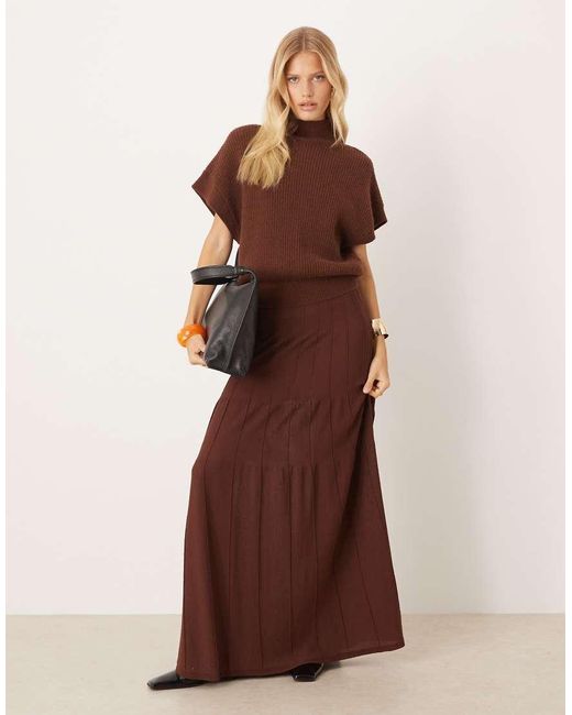Mango Gebreide Maxi Rok Met Stroken in het Brown
