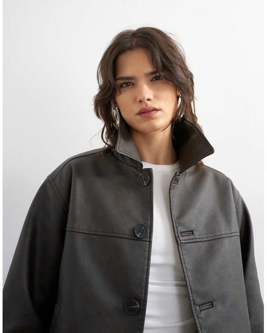 TOPSHOP White Cropped Faux Leather Jacket