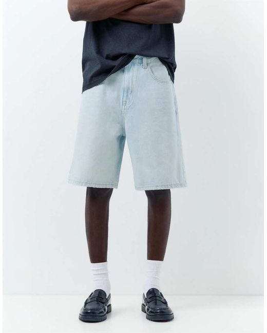 Pull&Bear Blue baggy Relaxed Fit Denim Bermuda Shorts for men